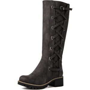 ✨ Globalwin Riding Boots Women Grey Faux Leather Knee High Motorcycle Low Boots